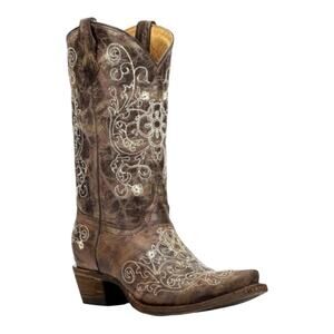 Corral Embroidered Western Cowgirl Boots Brown Leather Size 3.5 Youth/Teen